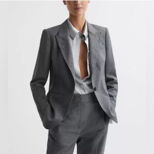 Reiss Layton Tailored Fit Wool Blend Single Breasted Grey Blazer Size 8